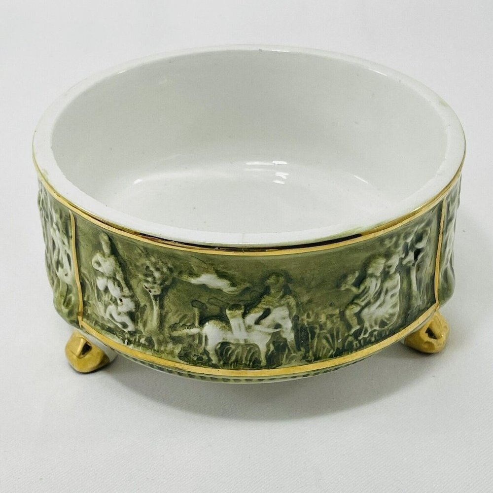 Vintage Capodimonte Cherub Angle Porcelain Ashtray Bowl Big Green Embossed Italy